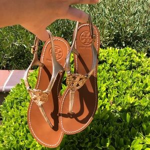 Tory burch rose gold thong flat sandals